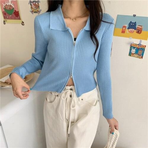 Streetwear Sweaters Knitted Sequin Cardigan Long Sleeve Two-Directions Zipper Harajuku Autumn Sweater Women Tops Cardigan