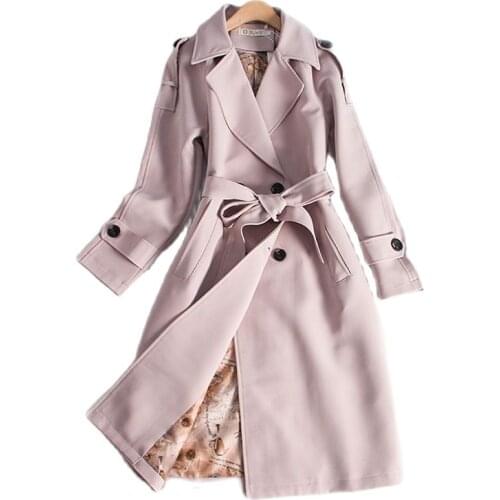Women Trench Coat 2020 Spring Autumn Fashion Plus Size Slim Long Sleeve Chic Double-Breasted Long Windbreaker Female Outwear 765