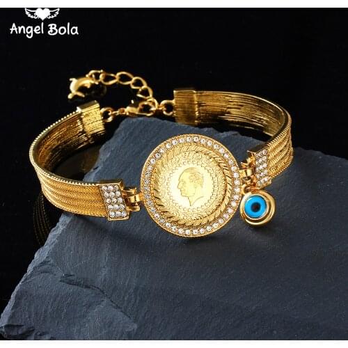 High Quality Romantic Bridal Oman Coin Bracelet Wedding Turkish Gift Muslim Islamic Bracelet Women Gold Color Bracelet Jewelry