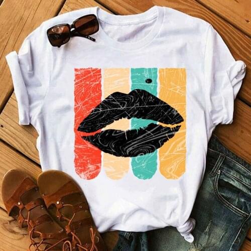 Womens Fashion T-shirt Harajuku T Shirt Summer Short-sleeved Tees Harajuku Tee Lip Lipstick Tops Y2k Aesthetic Gothic Fashion