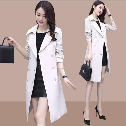 Women Windbreaker Outwear 2021 New Autumn Korean Loose Thin British style Womens Trench Coat Mid-length With Belt Plus Size Top