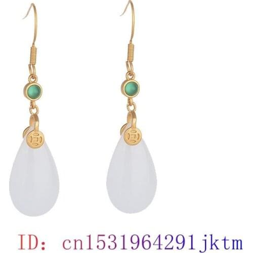 White Jade Water drop Earrings Gifts 925 Silver Zircon Jewelry Natural Chalcedony Charm Amulet Crystal Women Fashion Gemstone