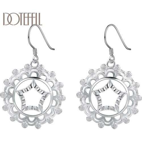 DOTEFFIL 925 Sterling Silver Geometric Round Star Earring For Women Lady Wedding Engagement Party Fashion Jewelry