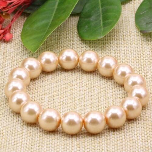 New fashion charms bracelet & bangle for women 12mm orange shell simulated-pearl round beads hot sale diy jewelry 7.5inch B3173