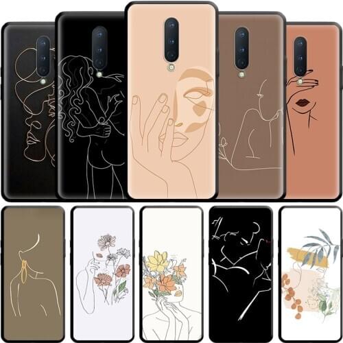 Art Line Woman Flower Case For OnePlus Nord Z 8 7 7T Pro 5G Black Silicone Phone Sac One Plus 8Pro 7Pro Fundas Housing