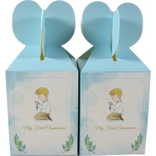 100pcs Blue My First Communion Candy Boxes Boy Gift Box Baptism Decorative Case Party Festival Decoration Supplies