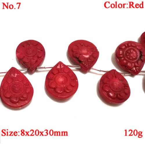 16 inches 8x20x30mm Red Flat Raindrop Shaped Handmade Carved Natural Coral Beads Loose Strand for Necklace