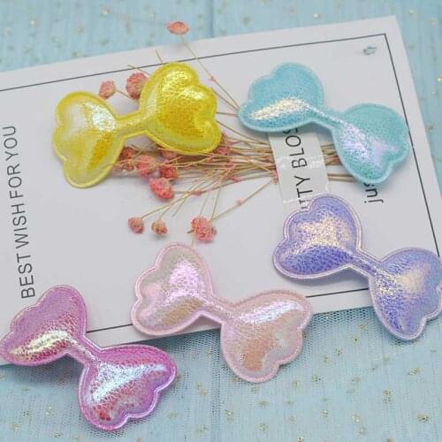 30pcs/lot 6.4*3.8cm Pu bowknot Pads Patches Appliques for Craft Clothes Sewing Supplies DIY Hair Clip Accessories