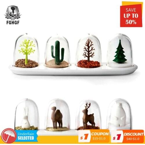 4Pcs New Creative Four Seasons Plant Animals Spice Jar Salt Sugar Pepper Seasoning Bottle Cooking Tools Kitchen Jars For Spices
