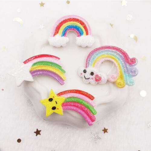 8pcs Lovely Resin 3D Colorful Glitter Rainbow Flat Back Stone Appliques DIY Wedding Scrapbook Craft W65