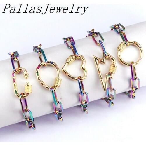8Pcs Fashion cz clasp bracelet,Mix shape cubic zircon charm Brass bracelet,handmade cz jewelry bracelet