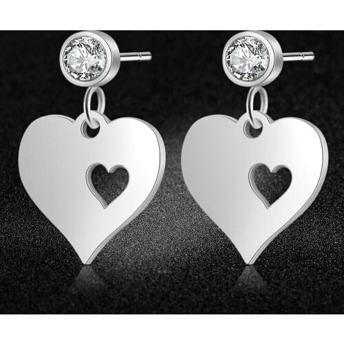 AAAAA Quality 100% Stainless Steel Heart Charm Drop Earring for Women Wedding Party Dangle Earrings Jewelry Gift