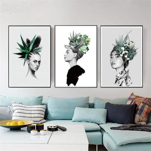 Abstract Plant Bird Girl Wall Art Canvas Poster Nordic Wall Painting Modern Girl Wall Decor Pictures for Living Room Home Design