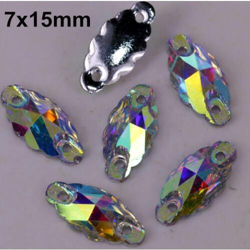 Free Shipping, 100pcs/Lot, 7*15mm Crystal AB / Clear AB Wave Marquise resin sewing on stones flat back sew on stones