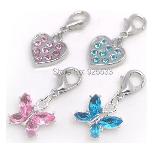 Free shipping Charms mixed Pendants with Lobster Clasp heart and butterfly charms mix color 12pcs per lot
