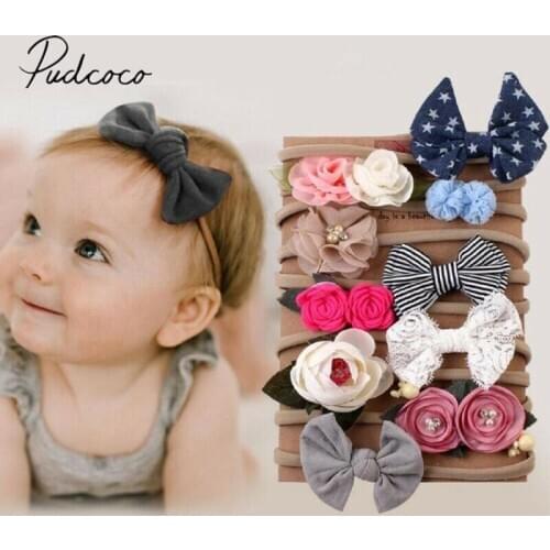 2020 Baby Accessories 10PCS/Set Newborn Baby Girls Hair Accessories Bowknot Flower Headband Hair Band Set