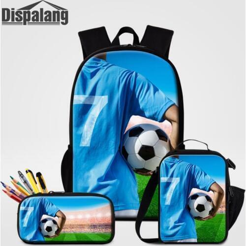 Dispalang Football Backpacks 3 Pcs/set Men Women School Bags For Teenagers Kids Lunch Bag Student Book Bag Satchel Pencil Bag