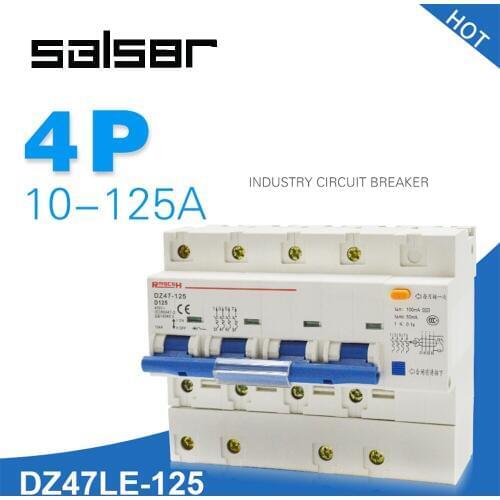 D Type DZ47LE-100 4P 400V Electric Leakage Circuit Breaker Switch Household Protect 80a 100a 125a MCB