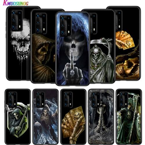 Grim Reaper Skeleton Skull for Huawei P50 40 P30 P20 P10 Pro Lite E Plus 4G 5G P9 P8 Lite P Smart Z S Soft Black Phone Case