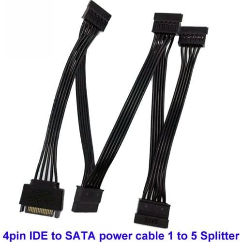 IDE Molex 4 Pin to PC Server Hard Drive 5*SATA Power Supply Adapter Splitter Cable Cord 18AWG Wire SATA Extension Cable