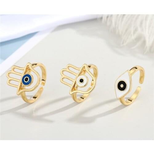 1PC Evil Eye Hamsa Hand Ring For Womens Gift Jewelry Fashion Vintage Hollow Fatima Hand Geometric Adjustable Wedding Party Ring