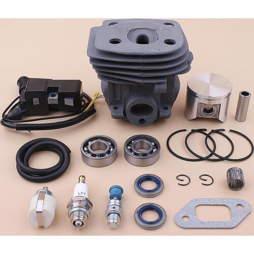47mm Cylinder Piston Kit For Husqvarna 357 359 Ignition Coil Crank Bearing Oil Seal Fuel Filter Line Decompression Valve Set