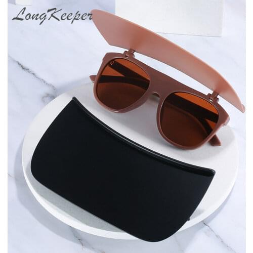 LongKeeper Fashion Flip Up Sunglasses Women Men Luxury Oversized Shield Visor Goggle Shades Square Lunette De Soleil Femme