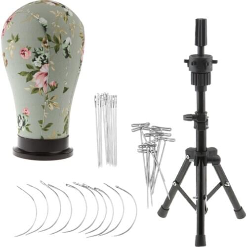 21’’ Cosmetology Mannequin Canvas Block Head for Wigs Display Making with Metal Tripod Stand and 30Pcs Pins