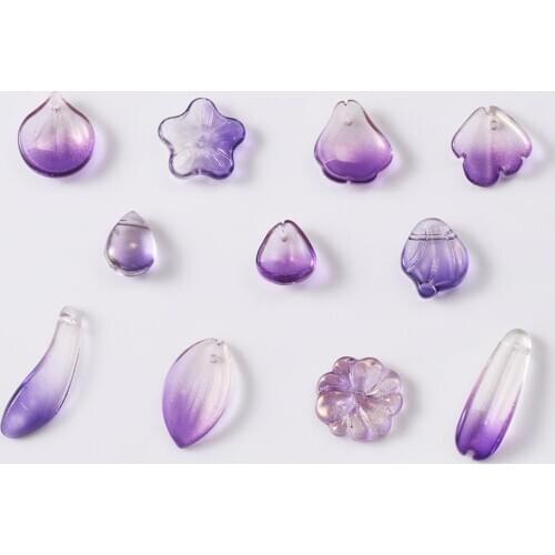 Fashion 10pcs Purple Glass Petals Gradient Beads Crafts For DIY Crystal Pendant Earrings Jewelry Making Accessories
