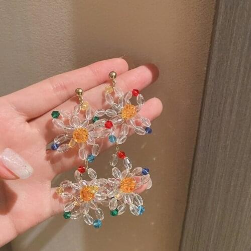 Fashion Holiday Bohemian Colorful Acrylic Crystal Beads Earring For Women Girls Boho Handmade Flower Beaded Earring Jewelry Gift