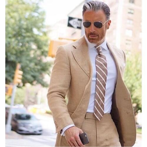 Khaki Custom Made Mens Casual Suits With Pants Groom Wedding Party Tuxedo Suit Prom Man Suits Tuxedo Suits Blazer