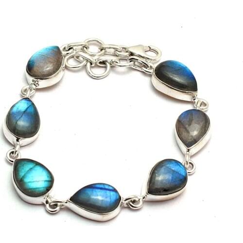 Genuine Labradorite Bracelet 925 Sterling Silver, 19.5 cm, GRP0242
