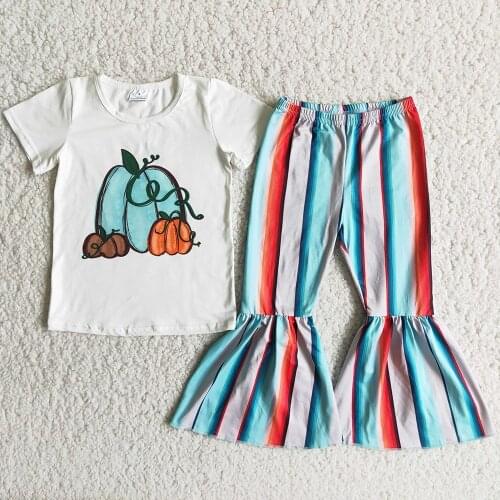 New Design Kids Designer Clothes Girls Halloween Bell Bottom Outfits Fashion Pumpkin Baby Girls Clothing Boutique Kids Clothing