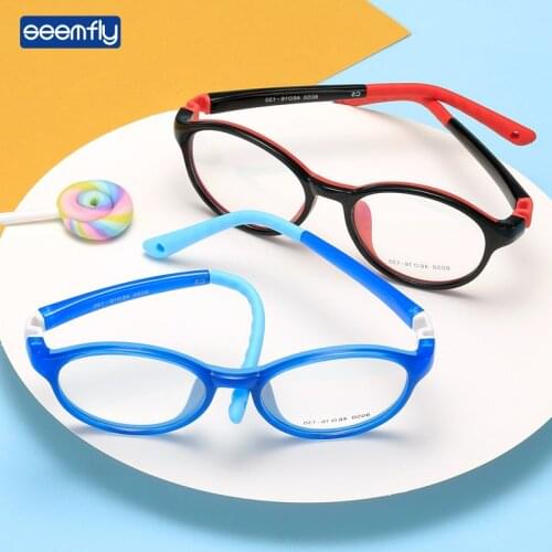 Seemfly Children Anti Blue Light Glasses Boys Girls Ultralight Silicone TR90 Round Colorful Eyewear Kids Baby Fashion Goggles