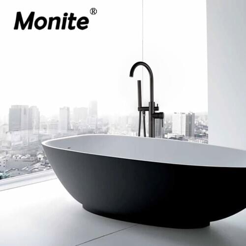 Monite Free Standing Matte Black Bathtub Bathroom Faucet Chrome Polish Bath Floor Mount Bathtub Mixer Nickel Brush Shower Faucet