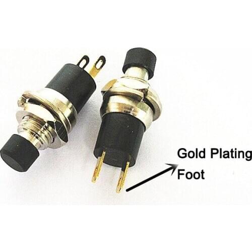 PB05A PBS-110 Gold Plating 2 Foot Black Head Self-locking Switch Open Hole 7MM Small Button with Self-locking Switches