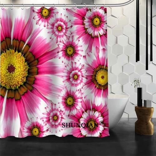 Popular Custom Pink Flower Shower Curtains Polyester Bathroom Waterproof Bath Curtain Size 150X180cm165X200cm180X200cm