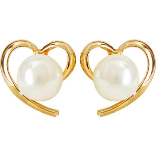 1 Pair Simple Ear Studs Heart-shaped Easy to Match Alloy Elegant Faux Pearl Stud Earrings for Daily Life Banquet Dating Party