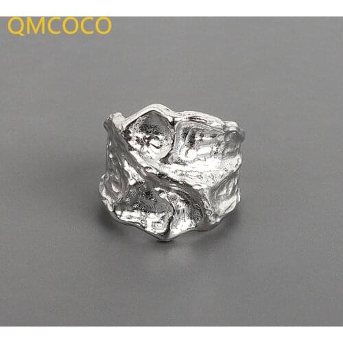 QMCOCO 925 Silver Ring For Women Concave Convex Fold Texture Vintage Wedding Trendy Jewelry Adjustable Antique Rings