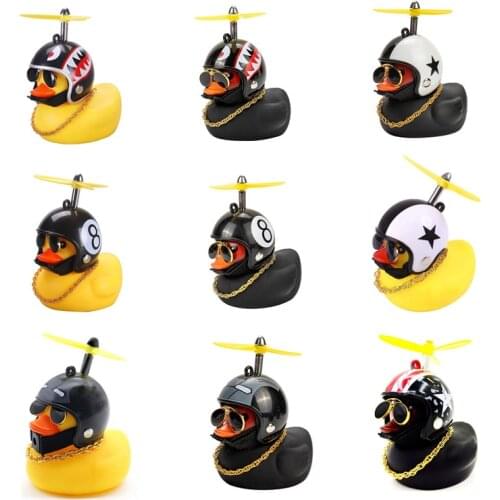 Rubber Duck Toy Car Ornaments Yellow Duck Car Dashboard Decorations Cool Glasses Duck with Propeller Helmet