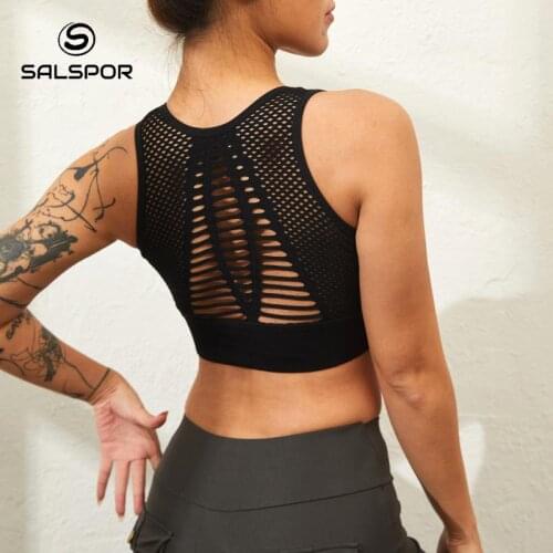 SALSPOR Fitness Women Bra Back Hollow out Removable Cups Bra Sexy Push Up Wire Free Breathable Sports Bralette Activewear Female
