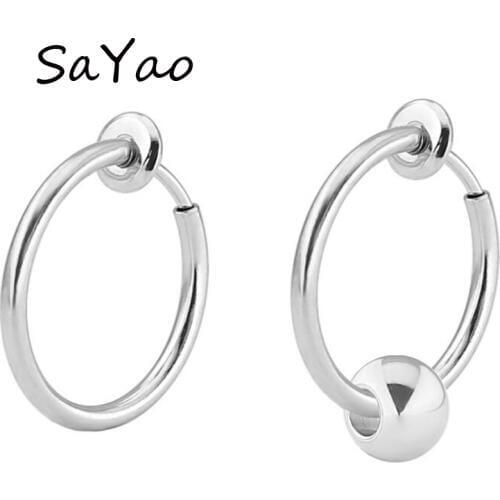 SaYao 2 Piece Fake Nose Ring Goth Punk Lip Ear Nose Clip On Stainless Steel Clip Earring Hoop Rings Earrings body jewelry