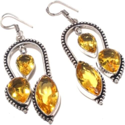 Citrines, Silver Overlay on Copper Earrings ,62 mm , E3947