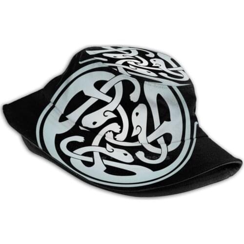 Cats Knotwork Women Men Fisherman Hats Bucket Caps Norse Cats Kitties Ireland Irish Kitten Knots Magical Moonlight Nature Runes