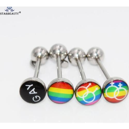 Starbeauty 4 pcs/lot Rainbow Tongue Ring Barbell Surgical Steel Industrial Piercing Tongue Piercing Nipple Rings Body Jewelry