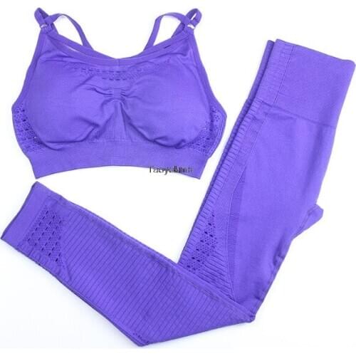 Seamless Yoga Set Women Fitness Clothing Sportswear Woman Gym Leggings Padded Push-up Strappy Sports Bra 2 Pcs Sports Suits