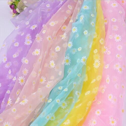 Wedding Decoration Gauze Tulle Fabric Organza DIY Rayon Flower Offset Print Party Packing Gift Material 1 Yard