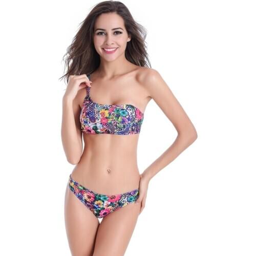 SWIMMART Plus Size 6XL Bikini Set Removable Padding Swimwear Female Fully Lined One Shoulder Swimsuit Fat MM Hot Tube Bikini