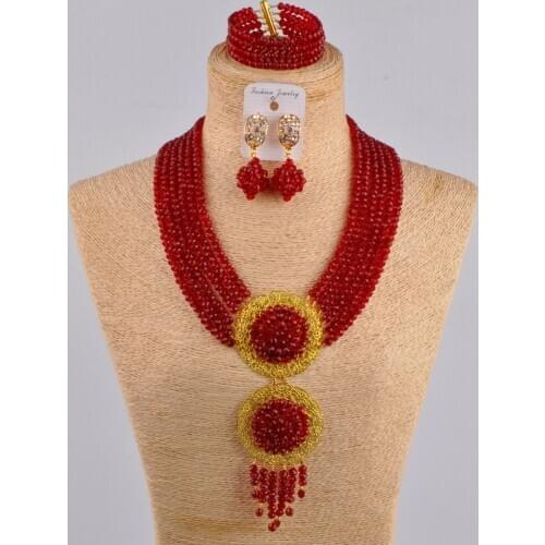 Wine african necklace jewelry set crystal beads nigerian jewelry set for women 6CLS01