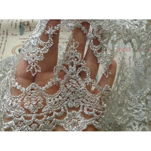 Vintage Lace Trim Silver Mesh Rococo Lace Silver Thread Double Brim for Costume Design, Corset 3 Yards